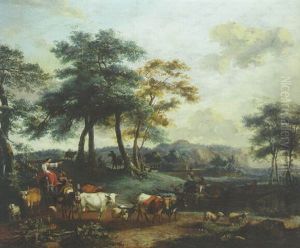 An Italianate Landscape With Drovers And Cattle On A Track