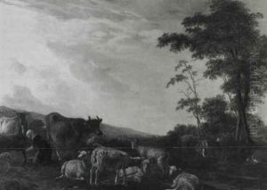 A Milkmaid With Cattle, Sheep And Goats In An Italianate Landscape by Johannes van der Bent