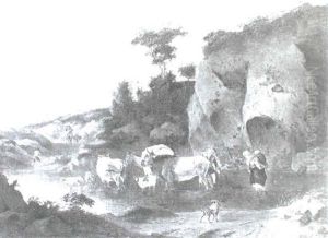 Peasants By Water In An Italianate Landscape by Johannes van der Bent