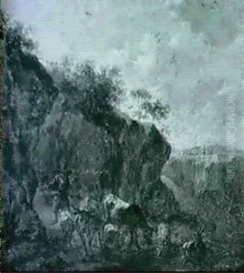 Herde In Einer Gebirgslandschaft by Johannes van der Bent