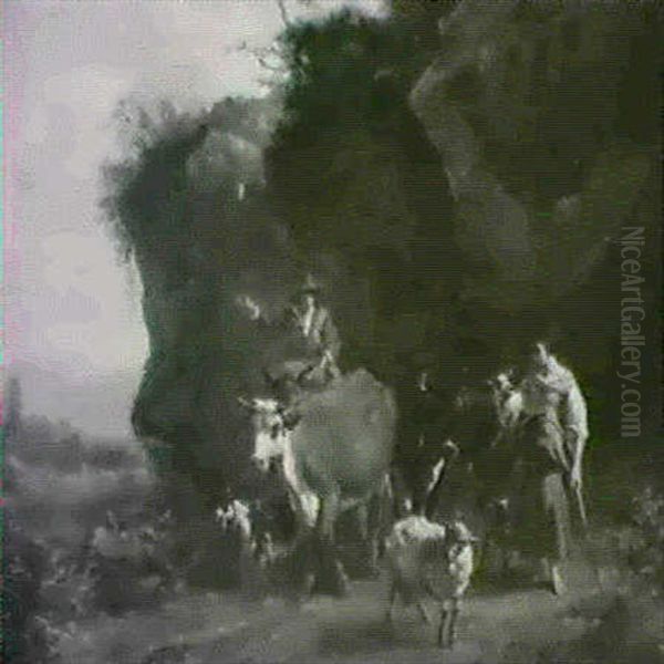 A Herdsman And His Companion Travelling Along A Rocky Path - view 1