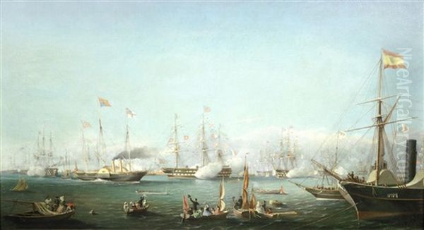 The New Royal Yacht Victoria & Albert (ii) Arriving At Boulogne For Queen Victoria's Second State Visit To France, 18th August 1855 - view 1