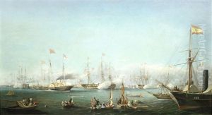 The New Royal Yacht Victoria & Albert (ii) Arriving At Boulogne For Queen Victoria's Second State Visit To France, 18th August 1855 by Louis Bentabole