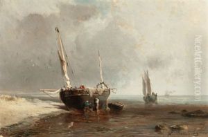 Fishing Boats On The Shore At Low Tide by Louis Bentabole