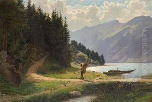 Landschaft Am Brienzersee Mit Bauer