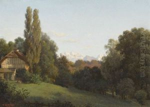 Bauernhauser Bei Munsingen by Wilhelm Bernhard Benteli