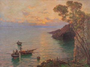 Marina Con Pescatori by Cesare Bentivoglio