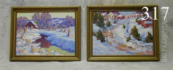 Winter Landscape With Farm Field And House - view 1