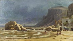 Children Playing On The Shore by Dwight Benton