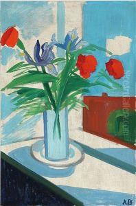 Sill Life With Red And Blue Flowers In A Vase Sill Life With Red And Blue Flowers In A Vase