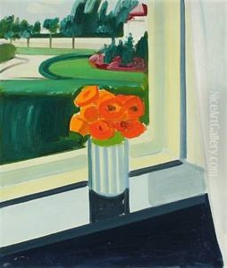 Orange Flowers In A Window Sill by Axel Bentzen