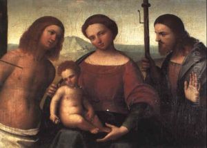 The Madonna And Child With Sts. Sebastian And James The Greater by Giovan Battista Benvenuti