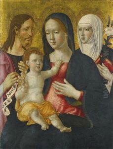 Madonna And Child With Saint John The Baptist And Saint Catherine by Girolamo di Benvenuto del Guasta