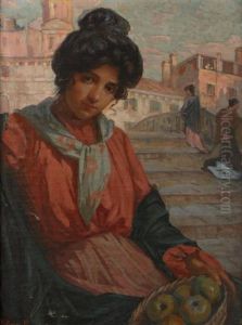 Jeune Marchande De Fruits Sur Un Pont A Venise