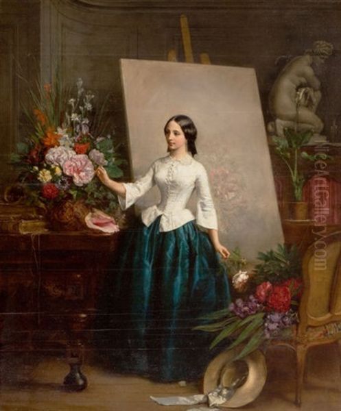 Woman Flower Painter At The Easel (almost Certainly A Portrait Of His Sister Suzanne-estelle Beranger-apoil) - view 1