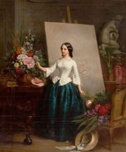 Woman Flower Painter At The Easel (almost Certainly A Portrait Of His Sister Suzanne-estelle Beranger-apoil)