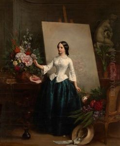 Arranging Flowers by Jean Baptiste Antoine Emile Beranger