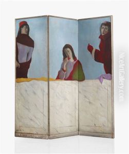 Paravent A Trois Feuilles 'la Vierge Marie Et Ses Deux Pages' by Christian Berard