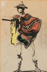 A Costume Deisgn, Man Drapped In Cloth Likely For The Ballet Russe De Monte Carl by Christian Berard