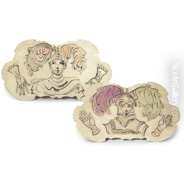 Pair Of Cartouches For The Bal Du Panache Held At The Maison De L'amerique Latine, Paris - view 1