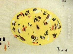 Projet De Tapis Ovale, Fleurs Stylisees Sur Fond Jaune Projet De Tapis Ovale, Fleurs Stylisees Sur Fond Jaune