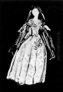 Costume De Theatre. Femme En Robe Longue Et Voile Sur Fond Noir by Christian Berard