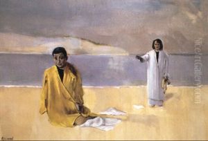 Baigneurs Solitaires Sur La Plage by Christian Berard