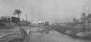 Ville Arabe Et Animation Au Bord De L'oued by Evremond de Berard