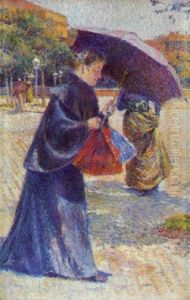 Strassenszene Mit Einer Frau Mit Schirm by Ferry Beraton