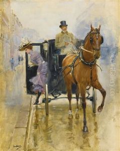 Jeune Femme Descendant D'un Fiacre by Jean Beraud