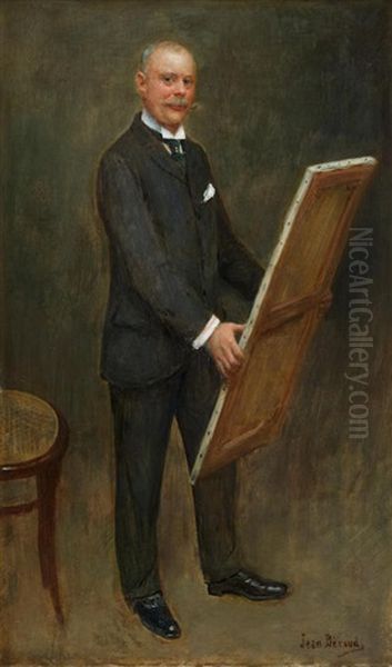 Homme Debout Tenant Un Tableau - view 1