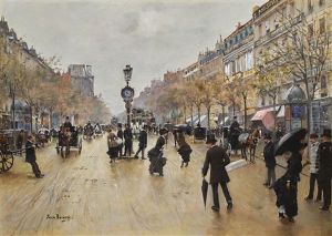 Scene De Grands Boulevards, Un Jour De Pluie by Jean Beraud