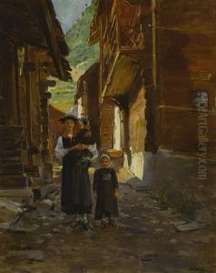 Jeune Femme Et Enfants Dans Un Paysage De Montagne