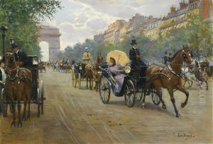 Scene Sur Les Champs-elysees by Jean Beraud