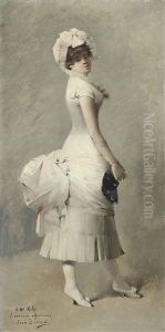 Portrait Of A Lady In Masquerade Ball Costume by Jean Beraud