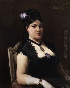Portrait Einer Dame In Schwarzem Kleid Mit Blume Im Haar by Jean Beraud