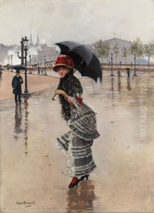 Parisienne Un Jour De Pluie, Place De La Concorde by Jean Beraud