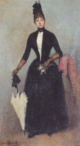 L'elegante A L'ombrelle Blanche Et Au Bouquet De Fleurs