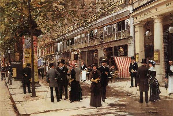 Le Boulevard Montmartre Anime Devant Le Theatre Des Varietes by Jean Beraud