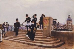 Pont Des Arts: Windy Day by Jean Beraud
