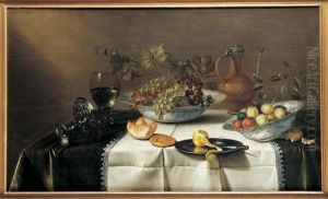 Nature Morte Aux Plats De Raisins Et De Fruits Et Verre De Vin by Gillis Gillisz. de Berch