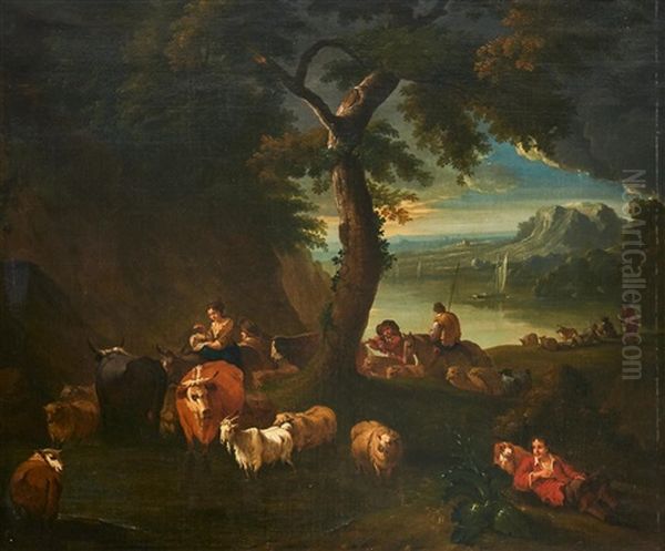 Pastoral Landscape With Shepherds And Their Animals - view 1
