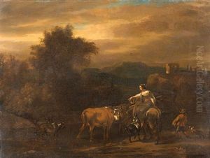 Hirtin Mit Kuhen Und Schafen by Nicolaes Berchem