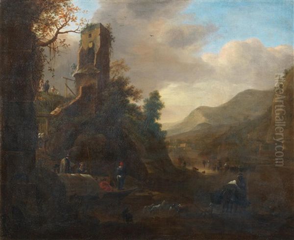 A River Landscape With Drovers And Their Herd - view 1