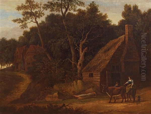 A Wooded Landscape With A Manor House And Farm. Figures And Animals In The Foreground. - view 1