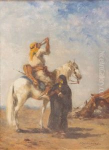 Cavalier S"abreuvant by Narcisse Berchere