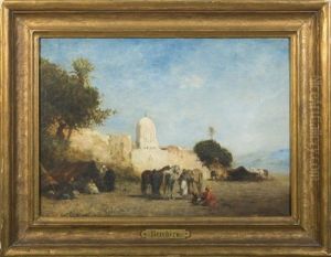 Orientalist Encampment Outside The Walls Of A City by Narcisse Berchere