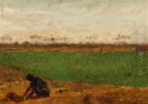 Landschaft Im Orient - Im Vordergrund Ein Am Boden Kauernder
Mann, Im Hintergrund Palmen by Narcisse Berchere