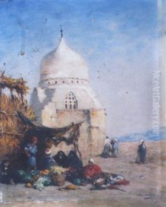 Marchands Devant La Mosquee by Narcisse Berchere