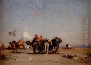 Rastande Beduiner Med Kameler I Oken by Narcisse Berchere